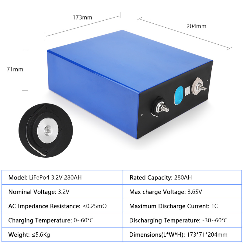 USA Stock Fast Delivery 3.2V 280Ah Lifepo4 Lithium Ion Prismatic Battery With 5 Warranty